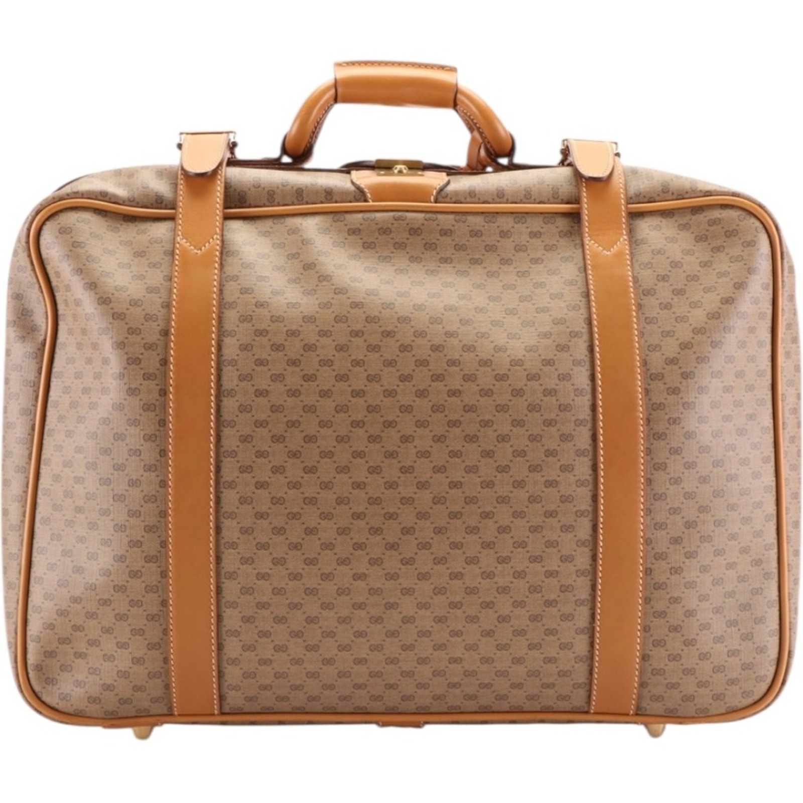 Gucci Micro Gg Coated Canvas And Leather Travel Bag Luggage Tag Lock Key Vintage